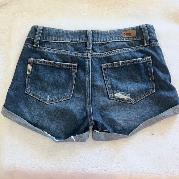 PAIGE JIMMY JIMMY Short Cuffed Boyfriend Size 24 Atticus Dark Wash Distressed - Picture 4 of 4